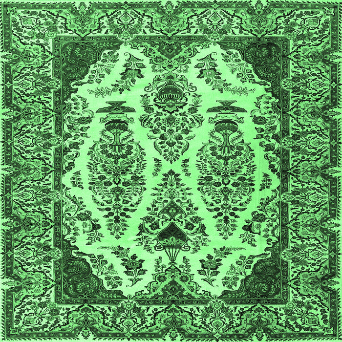 Square Machine Washable Persian Emerald Green Traditional Area Rugs, wshtr2264emgrn