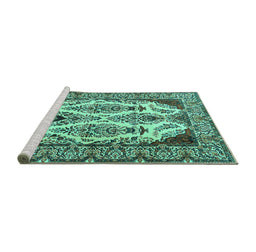 Sideview of Machine Washable Persian Turquoise Traditional Area Rugs, wshtr2264turq