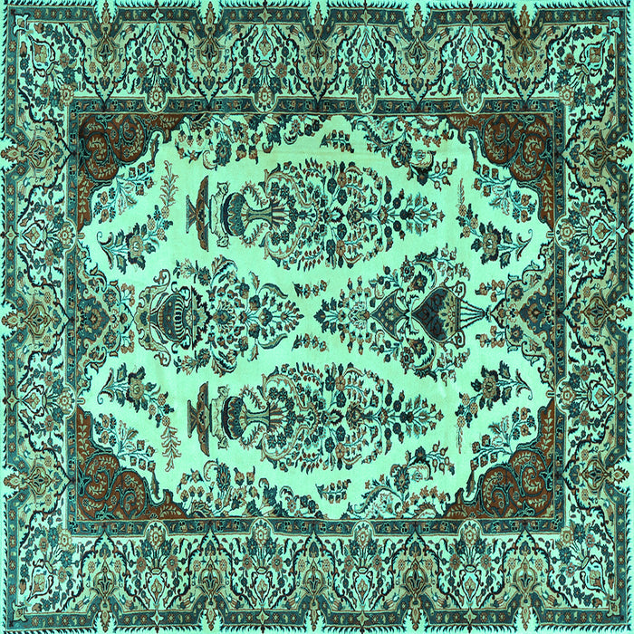 Square Machine Washable Persian Turquoise Traditional Area Rugs, wshtr2264turq
