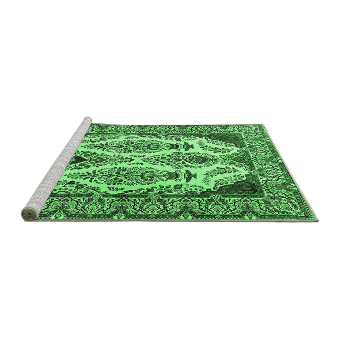 Sideview of Machine Washable Persian Emerald Green Traditional Area Rugs, wshtr2264emgrn
