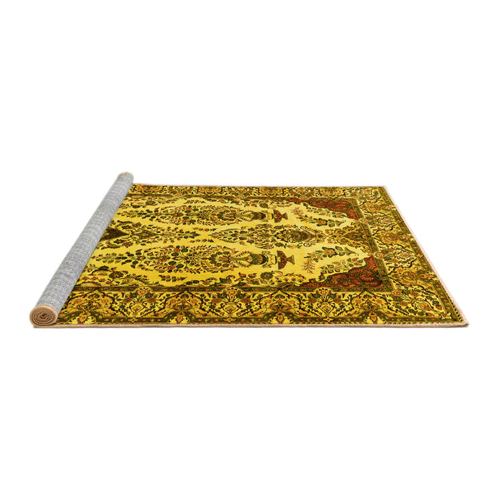 Sideview of Machine Washable Persian Yellow Traditional Rug, wshtr2264yw