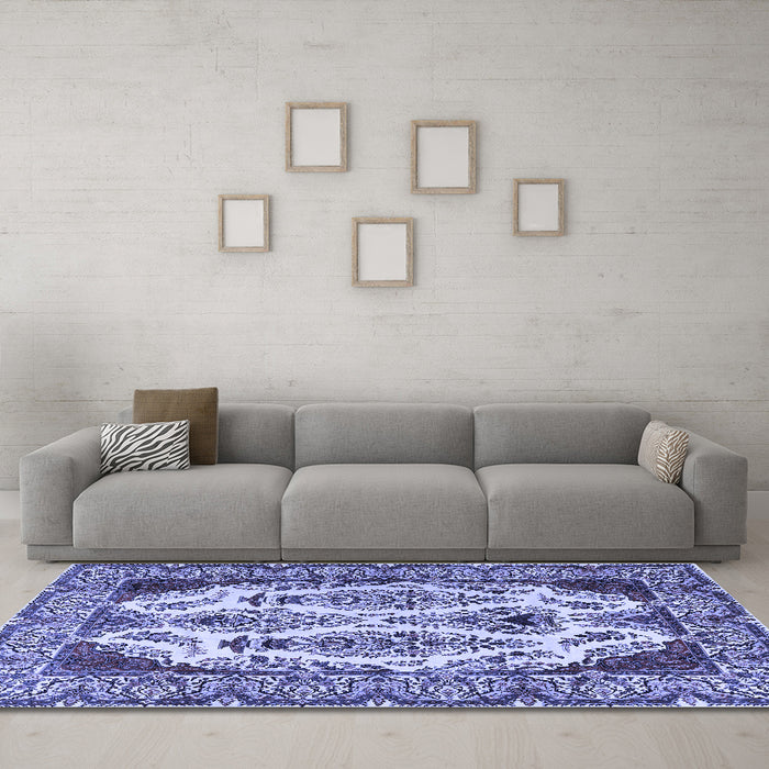 Machine Washable Persian Blue Traditional Rug in a Living Room, wshtr2264blu
