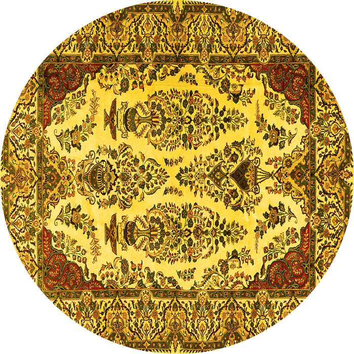 Round Machine Washable Persian Yellow Traditional Rug, wshtr2264yw