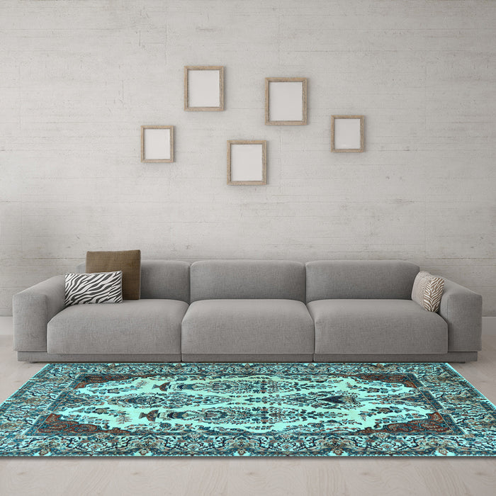 Machine Washable Persian Light Blue Traditional Rug in a Living Room, wshtr2264lblu