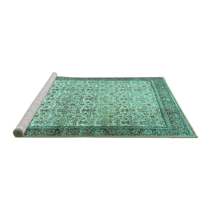 Sideview of Machine Washable Persian Turquoise Traditional Area Rugs, wshtr2265turq