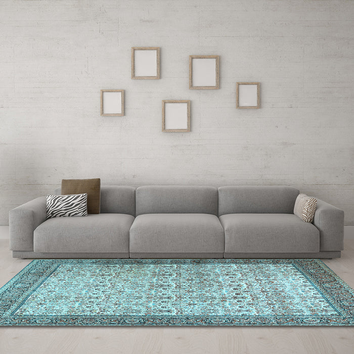 Machine Washable Persian Light Blue Traditional Rug in a Living Room, wshtr2265lblu