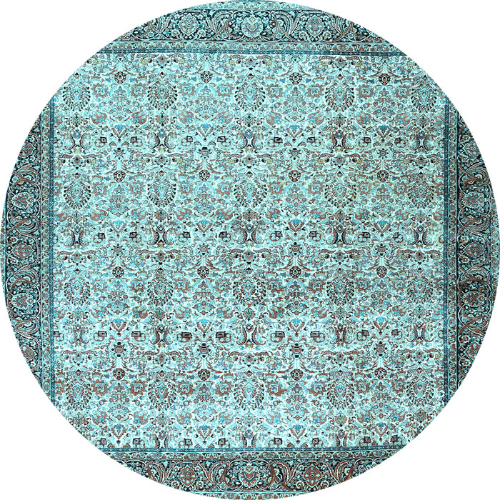Round Machine Washable Persian Light Blue Traditional Rug, wshtr2265lblu