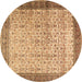 Round Machine Washable Persian Brown Traditional Rug, wshtr2265brn