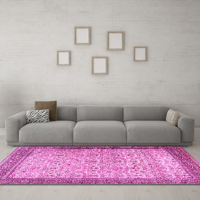 Machine Washable Persian Pink Traditional Rug in a Living Room, wshtr2265pnk