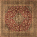 Square Machine Washable Medallion Brown Traditional Rug, wshtr2266brn