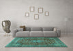 Machine Washable Medallion Turquoise Traditional Area Rugs in a Living Room,, wshtr2266turq