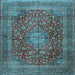 Square Machine Washable Medallion Light Blue Traditional Rug, wshtr2266lblu