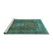 Sideview of Machine Washable Medallion Turquoise Traditional Area Rugs, wshtr2266turq