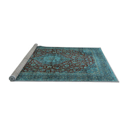 Sideview of Machine Washable Medallion Light Blue Traditional Rug, wshtr2266lblu