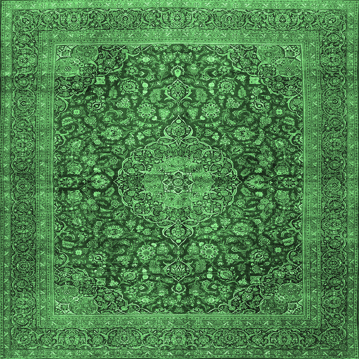 Square Machine Washable Medallion Emerald Green Traditional Area Rugs, wshtr2266emgrn