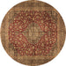 Round Medallion Brown Traditional Rug, tr2266brn