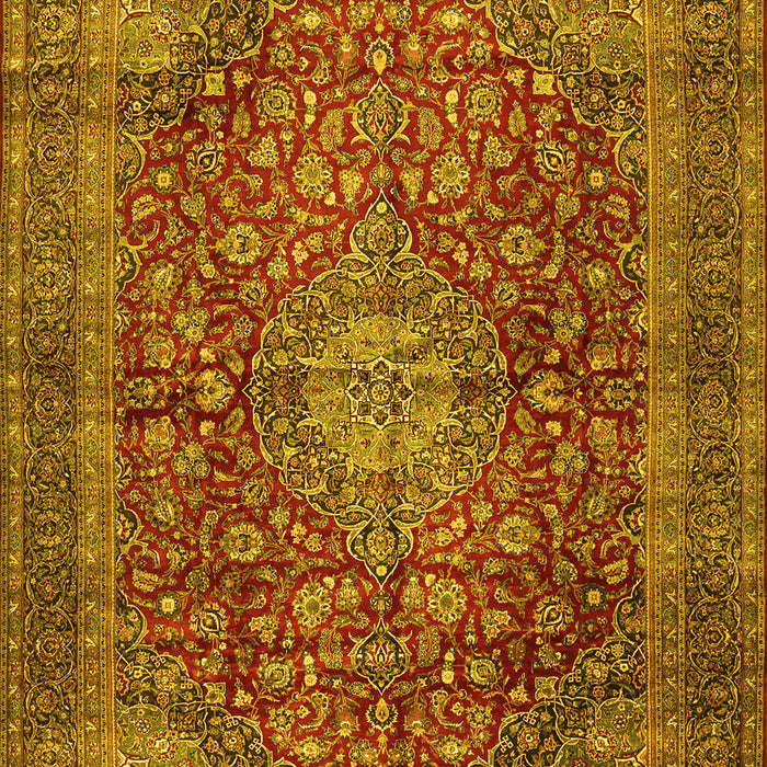 Machine Washable Medallion Yellow Traditional Rug, wshtr2266yw