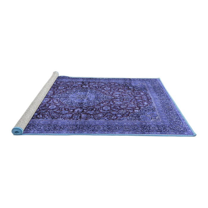Sideview of Machine Washable Medallion Blue Traditional Rug, wshtr2266blu