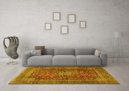 Machine Washable Medallion Yellow Traditional Rug in a Living Room, wshtr2266yw
