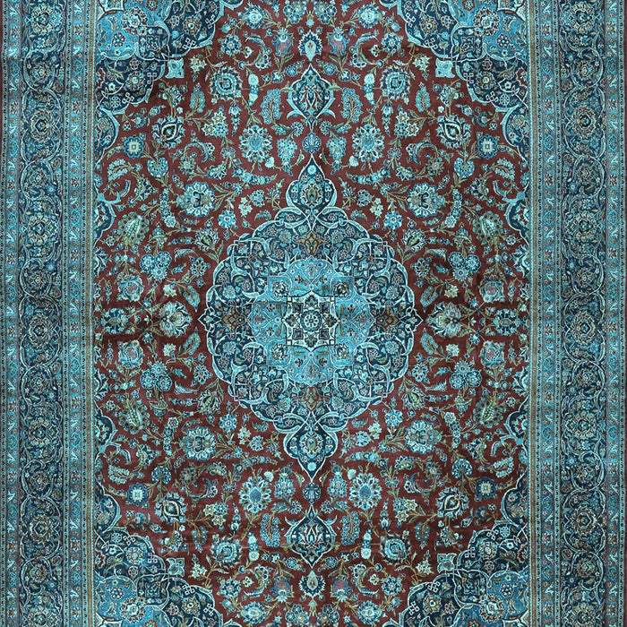 Machine Washable Medallion Light Blue Traditional Rug, wshtr2266lblu
