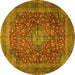 Round Machine Washable Medallion Yellow Traditional Rug, wshtr2266yw