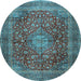 Round Medallion Light Blue Traditional Rug, tr2266lblu