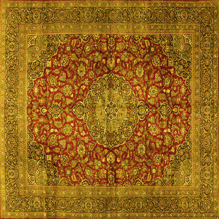 Square Machine Washable Medallion Yellow Traditional Rug, wshtr2266yw