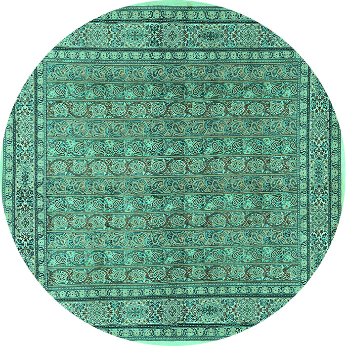 Round Machine Washable Persian Turquoise Traditional Area Rugs, wshtr2267turq