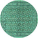 Round Machine Washable Persian Turquoise Traditional Area Rugs, wshtr2267turq