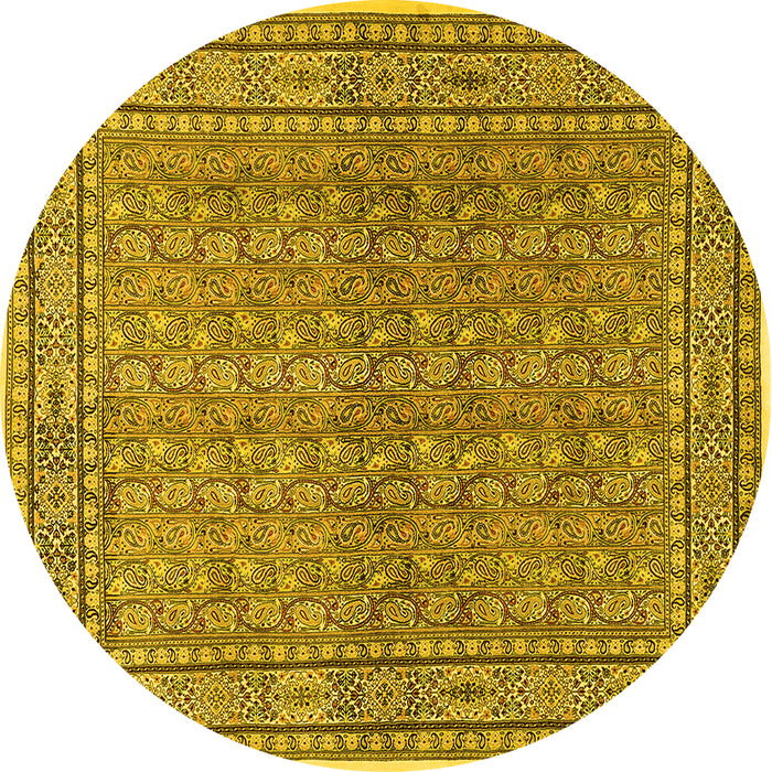 Round Machine Washable Persian Yellow Traditional Rug, wshtr2267yw