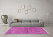 Machine Washable Persian Pink Traditional Rug in a Living Room, wshtr2267pnk