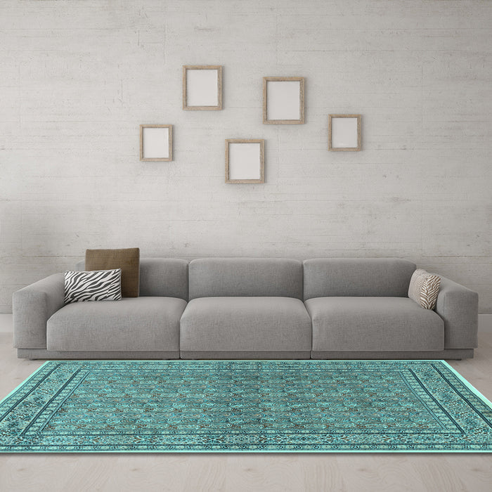 Machine Washable Persian Light Blue Traditional Rug in a Living Room, wshtr2267lblu