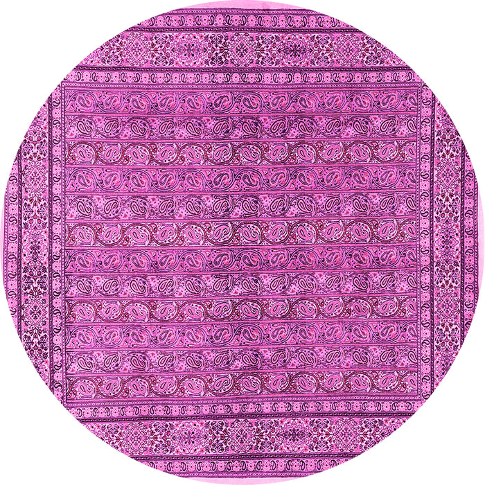 Round Machine Washable Persian Pink Traditional Rug, wshtr2267pnk