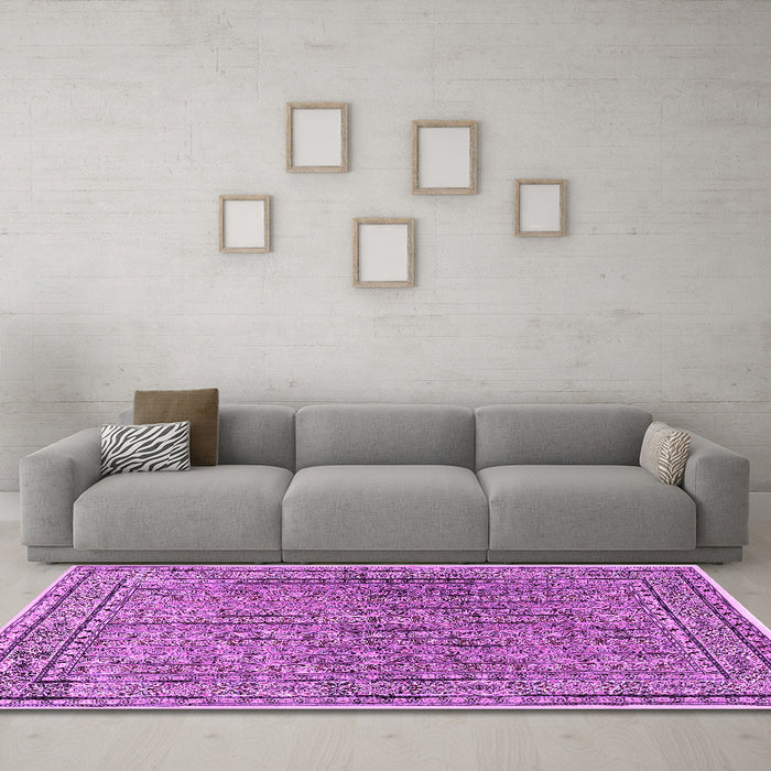 Machine Washable Persian Purple Traditional Area Rugs in a Living Room, wshtr2267pur