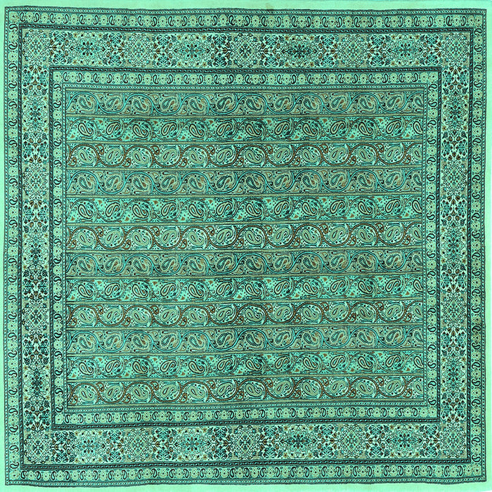Square Machine Washable Persian Turquoise Traditional Area Rugs, wshtr2267turq