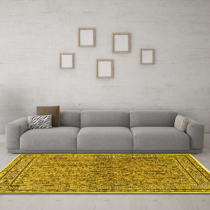 Machine Washable Persian Yellow Traditional Rug in a Living Room, wshtr2267yw