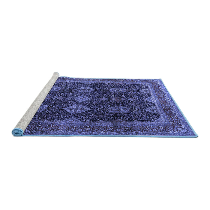 Sideview of Machine Washable Persian Blue Traditional Rug, wshtr2268blu