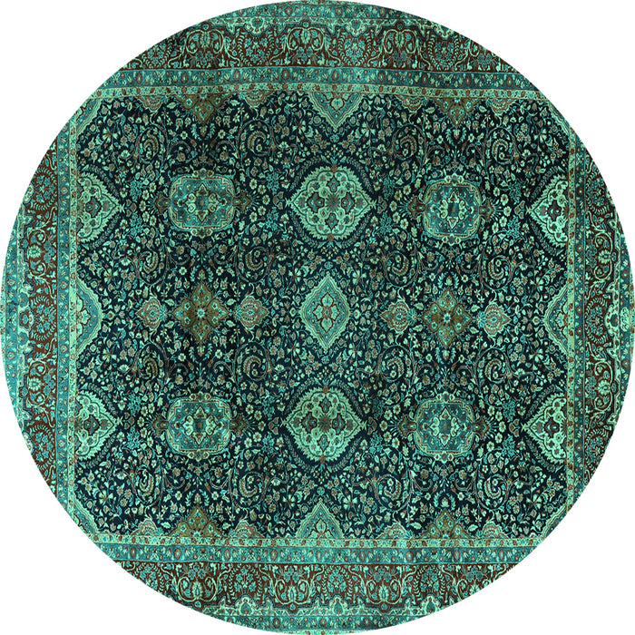 Round Machine Washable Persian Turquoise Traditional Area Rugs, wshtr2268turq