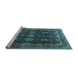 Sideview of Machine Washable Persian Light Blue Traditional Rug, wshtr2268lblu
