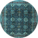 Round Machine Washable Persian Light Blue Traditional Rug, wshtr2268lblu