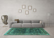 Machine Washable Persian Turquoise Traditional Area Rugs in a Living Room,, wshtr2268turq