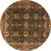 Round Machine Washable Persian Brown Traditional Rug, wshtr2268brn