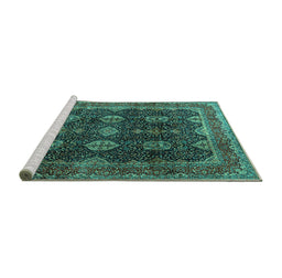 Sideview of Machine Washable Persian Turquoise Traditional Area Rugs, wshtr2268turq