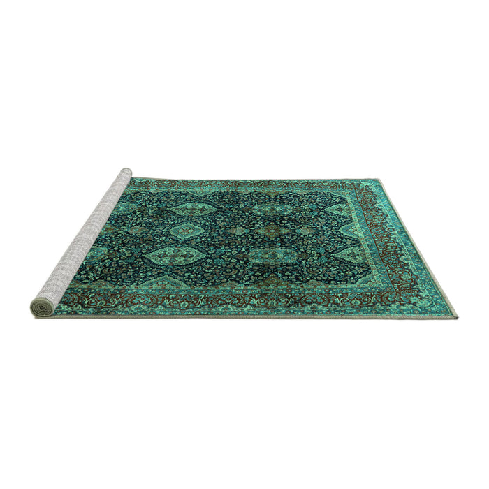Sideview of Machine Washable Persian Turquoise Traditional Area Rugs, wshtr2268turq