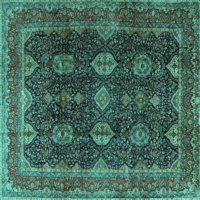 Square Machine Washable Persian Turquoise Traditional Area Rugs, wshtr2268turq