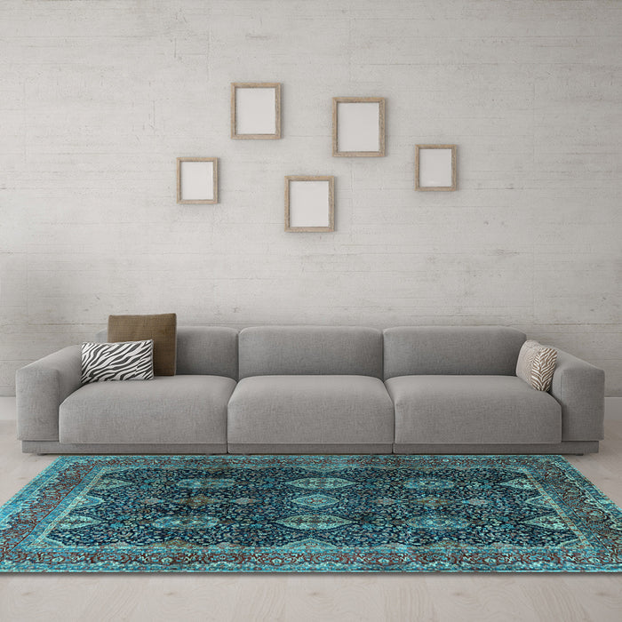 Machine Washable Persian Light Blue Traditional Rug in a Living Room, wshtr2268lblu