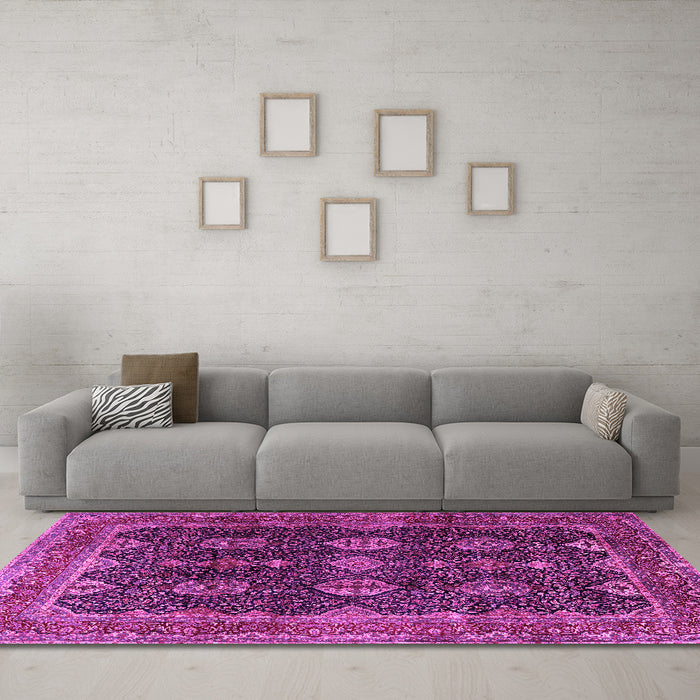Machine Washable Persian Pink Traditional Rug in a Living Room, wshtr2268pnk