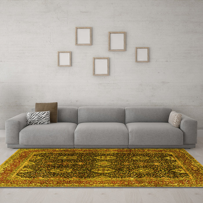 Machine Washable Persian Yellow Traditional Rug in a Living Room, wshtr2268yw
