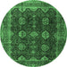 Round Machine Washable Persian Emerald Green Traditional Area Rugs, wshtr2268emgrn