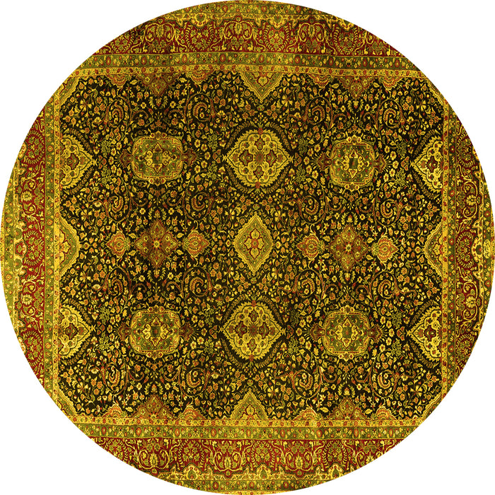Round Machine Washable Persian Yellow Traditional Rug, wshtr2268yw